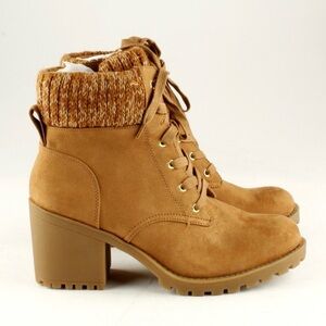 Tan Ankle Boots with Knit Cuff